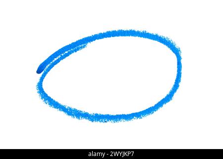 Blue round doodle drawn with crayon on white background Stock Photo