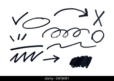 Set of doodles drawn with black marker on white background Stock Photo