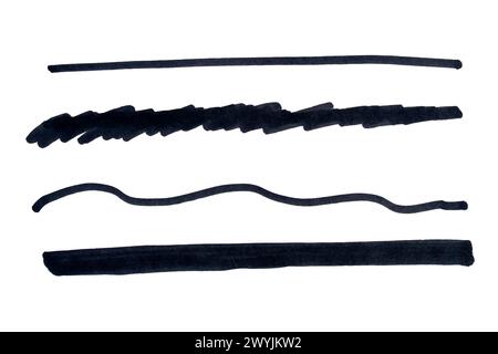 Set of black strokes drawn with marker on white background Stock Photo