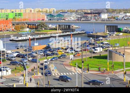 Belgium, Flanders, Antwerp, port, view from the Port Authority House on Straatsburgdok Stock Photo