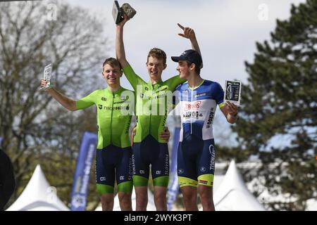 Roubaix, France. 07th Apr, 2024. Belgian Axel Van Den Broek of Tormans-Acrog finished third at the men's junior race of the 'Paris-Roubaix' cycling event, France on Sunday 09 April 2023. BELGA PHOTO MARC GOYVAERTS Credit: Belga News Agency/Alamy Live News Stock Photo