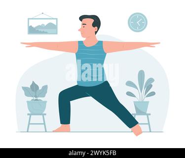 Senior Man Doing Yoga Exercise at Home Stock Vector