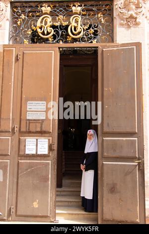 Alexander Nevsky Russian Orthodox church in the Old city of Jerusalem - Israel: 22 April 2022. Russian Imperial Orthodox Palestine Society. Stock Photo