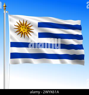 Uruguay, official national waving flag, south america, vector illustration Stock Vector