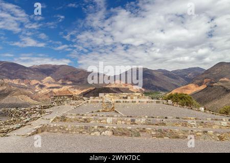 Panoramic view of the hills from the Pucara de Tilcara ruins in Jujuy, Argentina. Stock Photo