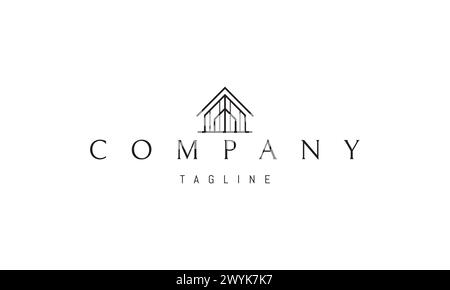Vector logo with an abstract image of a country wooden house in a linear style. Stock Vector