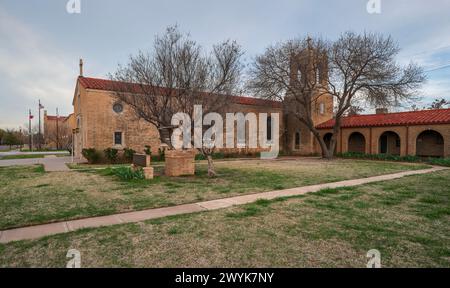 Spanish mission styled Saint Elizabeth’s Church in Lubbock, Texas, USA Stock Photo