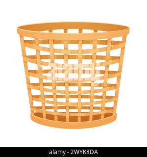 3D wicker basket for office paper waste, brown wooden trash bin vector illustration Stock Vector