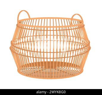 3D round empty wicker basket with handles for laundry or storage of things vector illustration Stock Vector