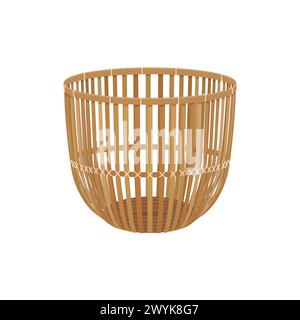 3D empty wicker basket with lattice texture, handmade decorative element vector illustration Stock Vector
