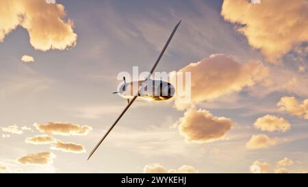 Russia Air Forces used new UMPB D-30 SN guided bombs with a range that triples that of conventional glide bombs. Bomb and cloud sky. 3d rendering Stock Photo