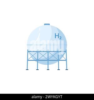 Hydrogen storage tank. Hydrogen production process, eco natural resources cartoon vector illustration Stock Vector