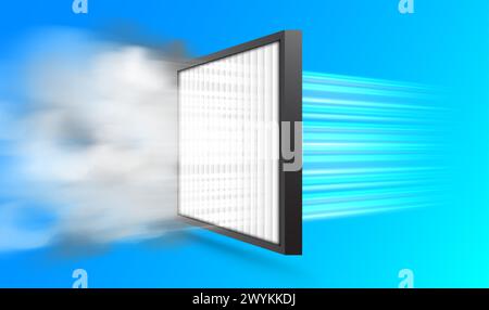 Air filter purify effect. Car airbox and cabin filter example. Antibacterial, dust, solid particle filtration. Stock Vector