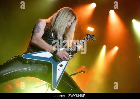 April 06, 2024: Judas Priest guitarist Richie Faulkner plays a concert in Milan, Italy Stock Photo