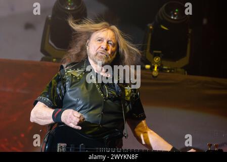 April 06, 2024: Judas Priest bassist Ian Hill plays a concert in Milan, Italy Stock Photo