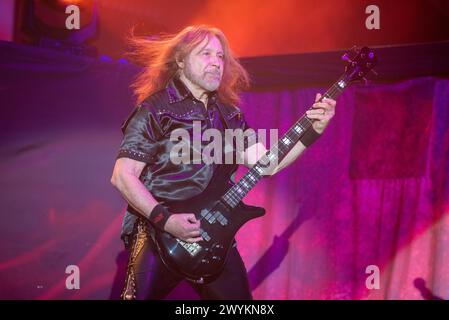 April 06, 2024: Judas Priest bassist Ian Hill plays a concert in Milan, Italy Stock Photo