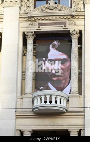 Vienna, Austria. 06th Apr, 2024. The Vorarlberg artist and musician Wolfgang Flatz adapted Hitler's Pearl Speech from 1938 for an action in and in front of the Burgtheater in Vienna Stock Photo
