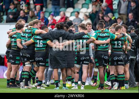 Northampton players celebrate after the Investec Champions Cup, Round of 16 match between Northampton Saints and Munster Rugby at cinch Stadium @ Franklin's Gardens in Northampton, England, United Kingdom on April 7, 2024 (Photo by Andrew SURMA/ Credit: Sipa USA/Alamy Live News Stock Photo