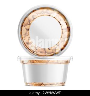 Clear Plastic Food Container with Cashew Mockup Isolated Background Stock Photo