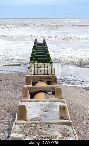 The Southern Water sea outfall pipe at Lancing beach on the Sussex ...