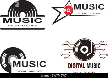 Vinyl disk record music logo vector icon illustration design Stock Vector