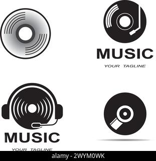 Vinyl disk record music logo vector icon illustration design Stock Vector