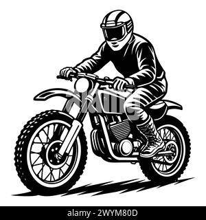 Motorcycle Sport Bike Silhouette, Vintage Dirt Bike Racer Stock Vector 