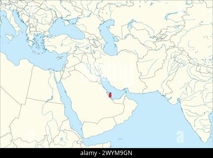 Red map of QATAR inside white map of the Middle East Stock Vector