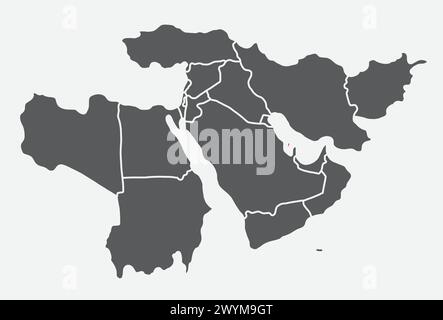 Red map of QATAR inside black map of the Middle East Stock Vector