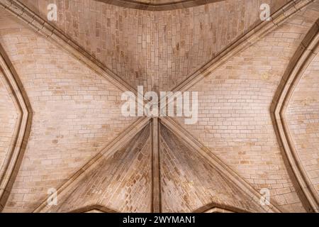 Vaulted ceiling supported by massive pillars in the Hall of the Men-at-arms, Conciergerie, former courthouse and prison in Paris city center, France Stock Photo