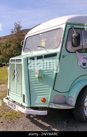 Vintage Citroen van front Brew in Thru coffee to go Telling County Donegal Ireland. Stock Photo