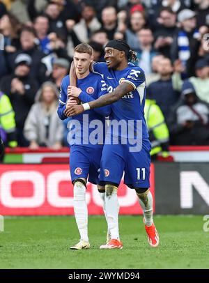 Bramall Lane, Sheffield, UK. 7th Apr, 2024. Premier League Football, Sheffield United versus Chelsea; Chelsea's Noni Madueke celebrates with Cole Palmer after scoring his side's second goal in the 66th minute to make the score 1-2 Credit: Action Plus Sports/Alamy Live News Stock Photo