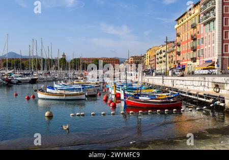 Nice, France. 1st August 2019. Colourful boats in Port Lympia. Credit: Vuk Valcic/Alamy Stock Photo