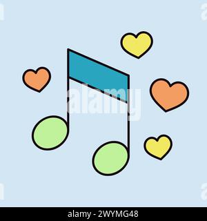 Musical note with heart sign isolated icon. Vector illustration, romance elements. Sticker, patch, badge, card for marriage, valentine Stock Vector