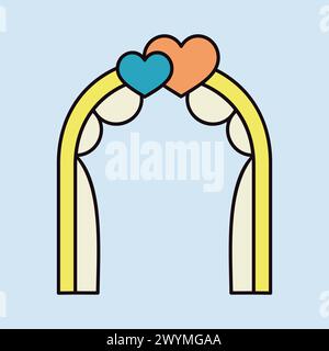 Wedding arch with hearts isolated icon. Vector illustration, romance elements. Sticker, patch, badge, card for marriage, valentine Stock Vector