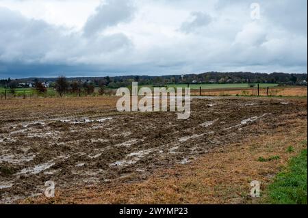 Dirty brown farmland at the Flemish countryside around Tervuren, Belgium Stock Photo