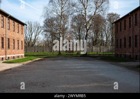 Auschwitz, Poland, March 21, 2024 - Barracks and grounds at the concentration camp Stock Photo