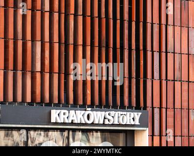 Krakow, Lesser Poland, March 19, 2024 - Colorful patterns of the facade of the Krakow Story concept store Stock Photo