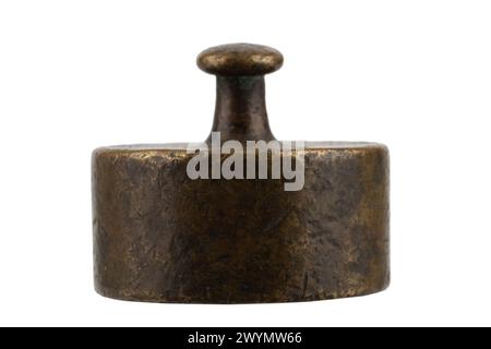 Old rusty bronze scale weights isolated on white Stock Photo