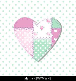 Heart, decorative patchwork design on polka dot background Stock Vector