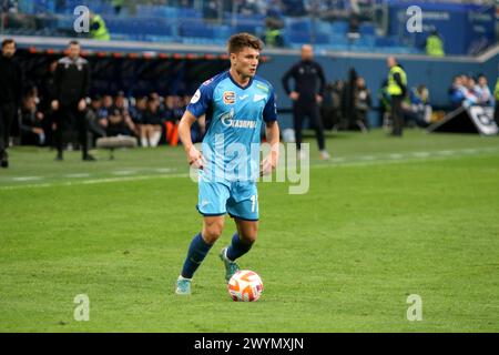 Saint Petersburg, Russia. 07th Apr, 2024. Andrey Mostovoy (17) of Zenit seen in action during the Russian Premier League football match between Zenit Saint Petersburg and Baltika Kaliningrad Region at Gazprom Arena. Final score; Zenit 1:0 Baltika. Credit: SOPA Images Limited/Alamy Live News Stock Photo