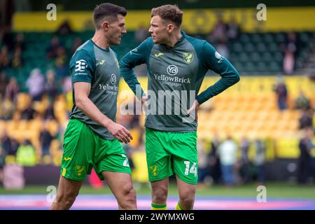 Danny Batth of Norwich City and Sydney Van Hooijoonk of Norwich City is seen before the Sky Bet Championship match between Norwich City and Ipswich Town at Carrow Road, Norwich on Saturday 6th April 2024. (Photo: David Watts | MI News) Credit: MI News & Sport /Alamy Live News Stock Photo