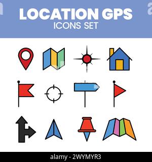 Location Navigation Icon Sets Vector Illustration GPS Map Icon sets Vector Mark location pin GPS map Icons Vector Stock Vector