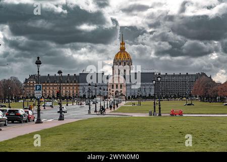 Paris, France - JAN 20, 2022: Les Invalides, formally the Hotel National des Invalides, literally, House of the disabled, is a complex of buildings in Stock Photo