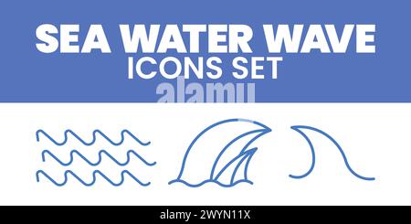 Sea Water Wave Icon Set Vector Illustration Sea Line Wave Icons vector Set Sea wave Water logo, line ocean symbol Stock Vector