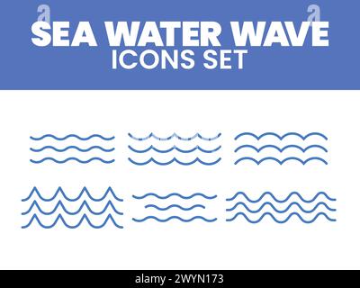 Sea Water Wave Icon Set Vector Illustration Sea Line Wave Icons vector Set Sea wave Water logo, line ocean symbol Stock Vector