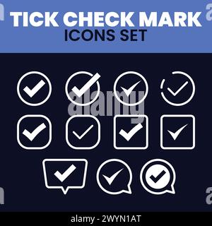 Check Mark Icons Set Vector Tick Mark Illustration Correction Mark Approve Line TIck Check Mark Icons Set Stock Vector