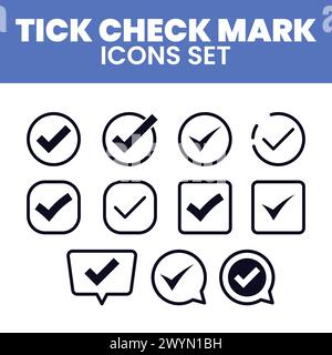 Check Mark Icons Set Vector Tick Mark Illustration Correction Mark Approve Line TIck Check Mark Icons Set Stock Vector