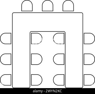 Seats arrangement on banquet or wedding event in restaurant or cafe. Business office or cabinet seating interior plan. Top view. Schematic tables and Stock Vector