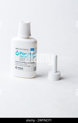 Posatex is a prescription ear medication for dogs and cats and treats otitis externa. photograph. Stock Photo